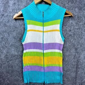 ColourWorks Sweater Womens Medium Pastel Retro Kidcore Ribbed Full‎ Zip